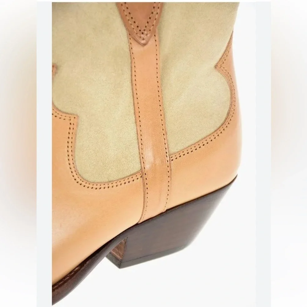 NWOB Isabel Marant Demar Mix suede Ecru Short Western Point Toe Boots Size 37